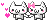 pixel art of a boy and girl cat holding hands. there are hearts around them.