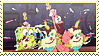 stamp of spongebob and patrick eating triple gooberberry ice creams.