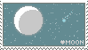 blue stamp of the night sky and a big pixel moon with text reading 'moon' with a heart.