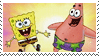 stamp of spongebob and patrick posing with the text 'NOT LAME!'