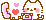 pixel art of a cat using a pink rotary phone. there are hearts coming out of the receiver.