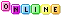 pixel art of letter blocks in rainbow colors spelling 'ONLINE' that bounce up and down rhythmically.