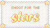 yellow stamp decorated with yellow pixel stars that reads 'shoot for the stars'.