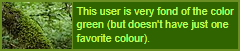 a green userbox that reads 'This user is very fond of the color green (but doesn't have just one favorite colour).'.